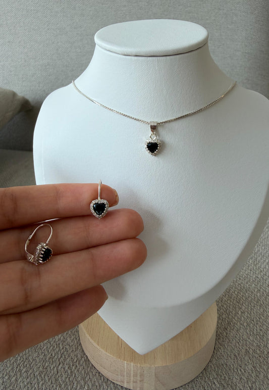Set argollas corazón negrito