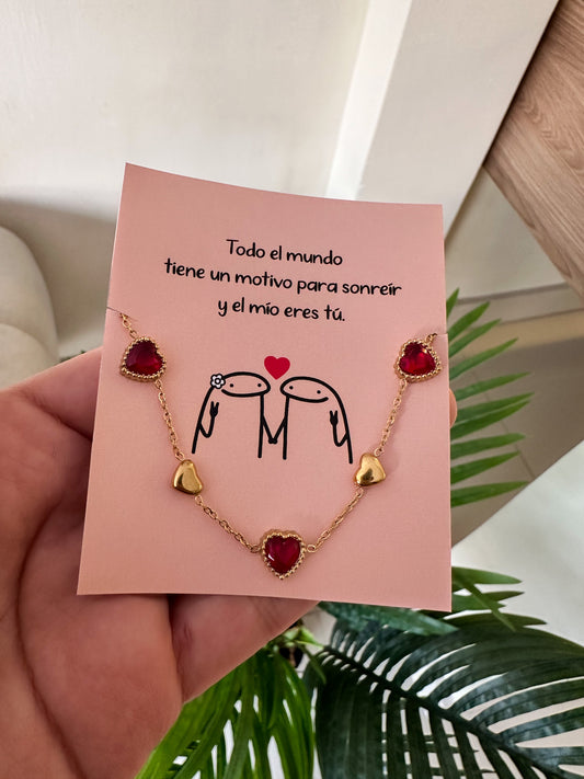 Pulsera corazón cristales rojos
