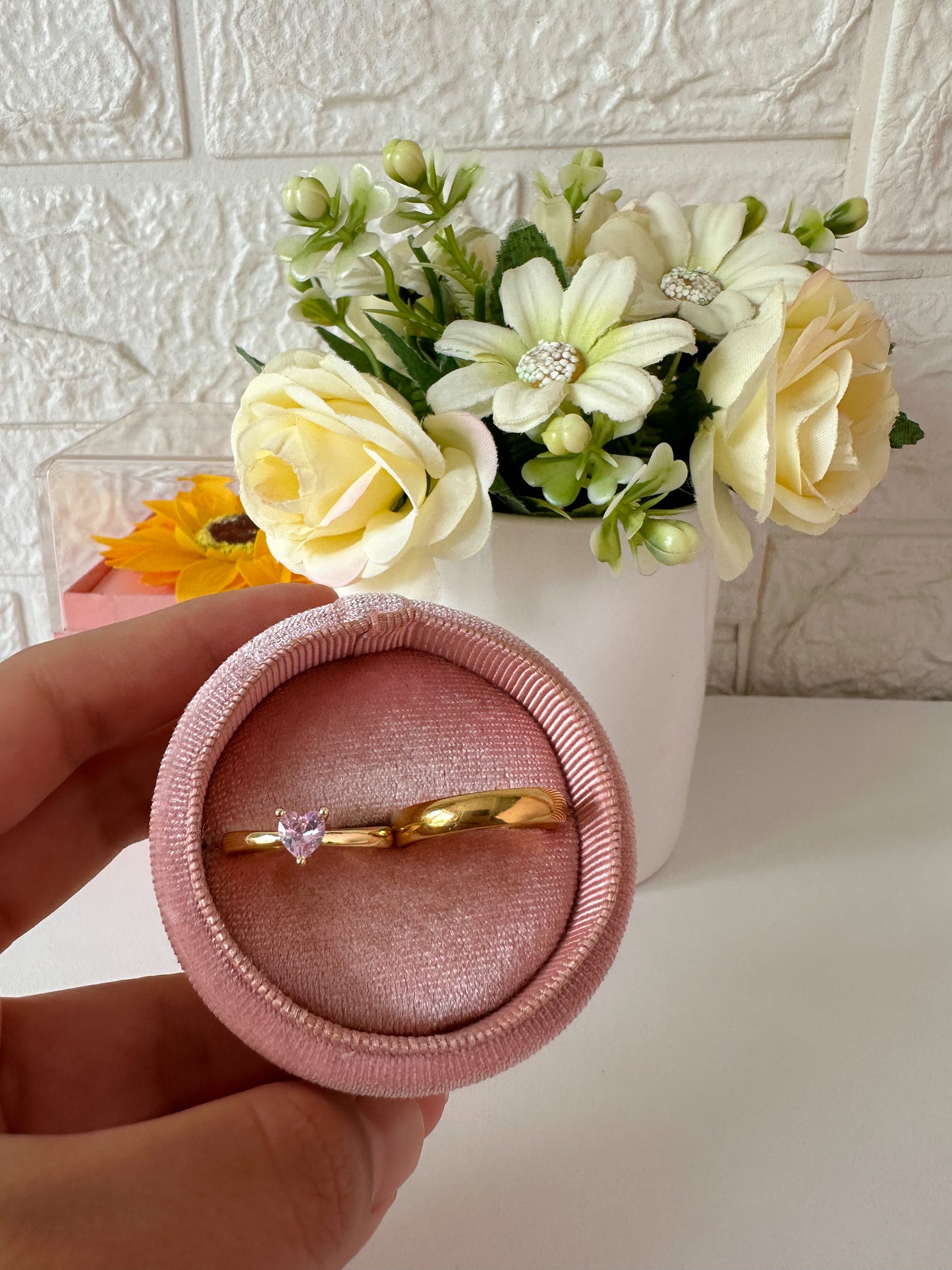 Anillo corazón rosa pareja