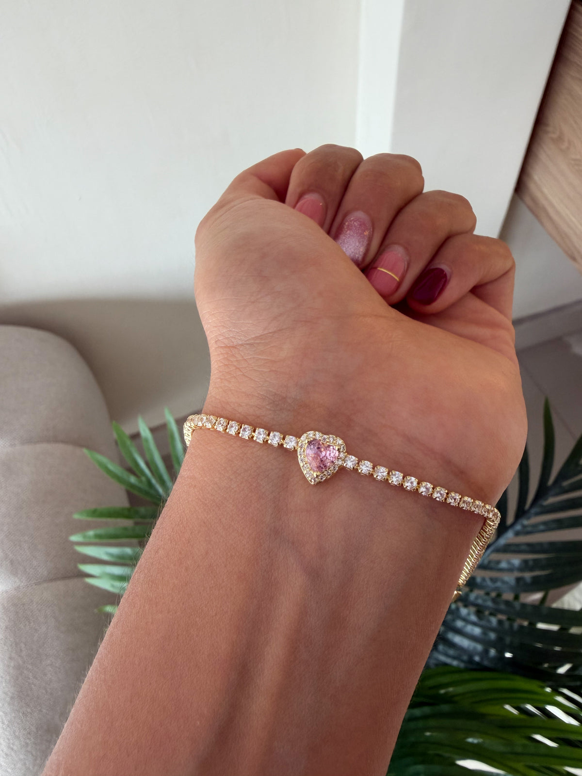 Pulsera brillante corazón rosa