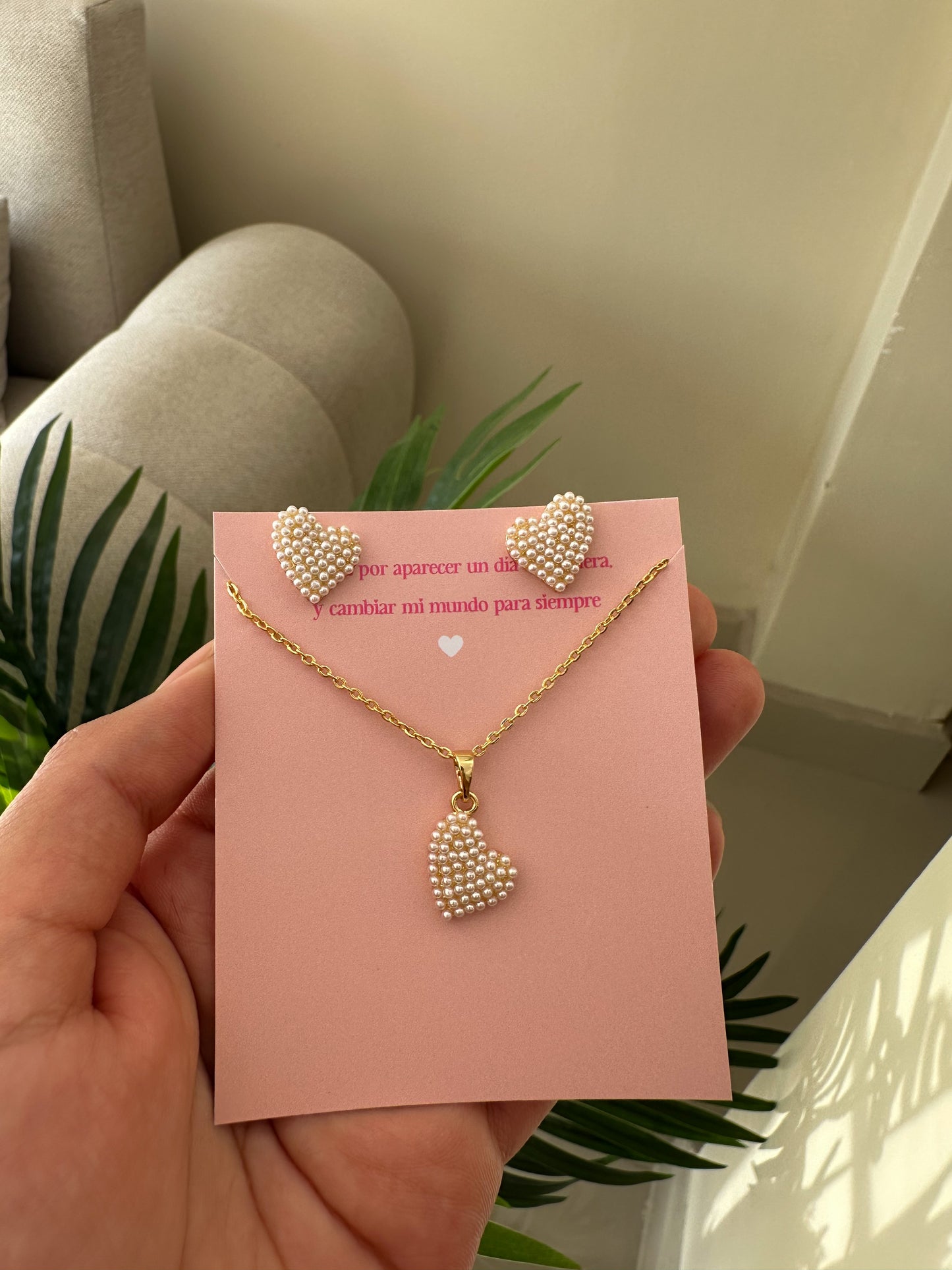 Set corazones perlas