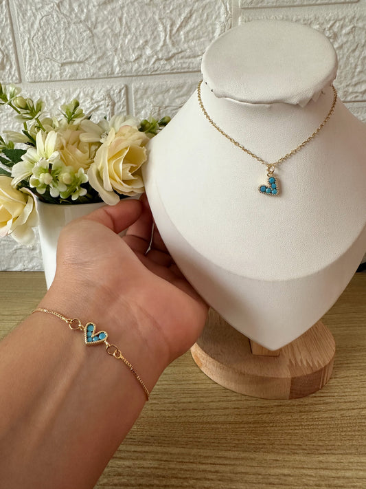 Set pulsera y cadena turqueza