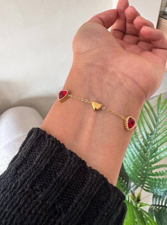 Pulsera corazón cristales rojos