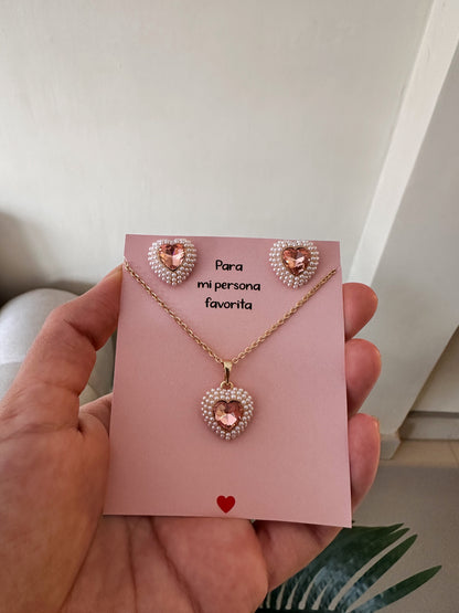 Set corazones rosas perlados