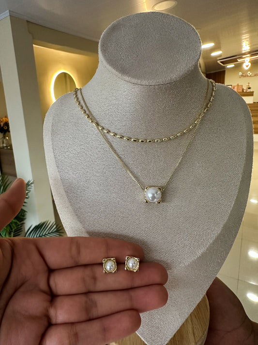 Set doble perla cuadrada