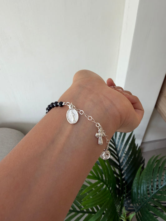 Pulsera dijes religiosos dúo piedras