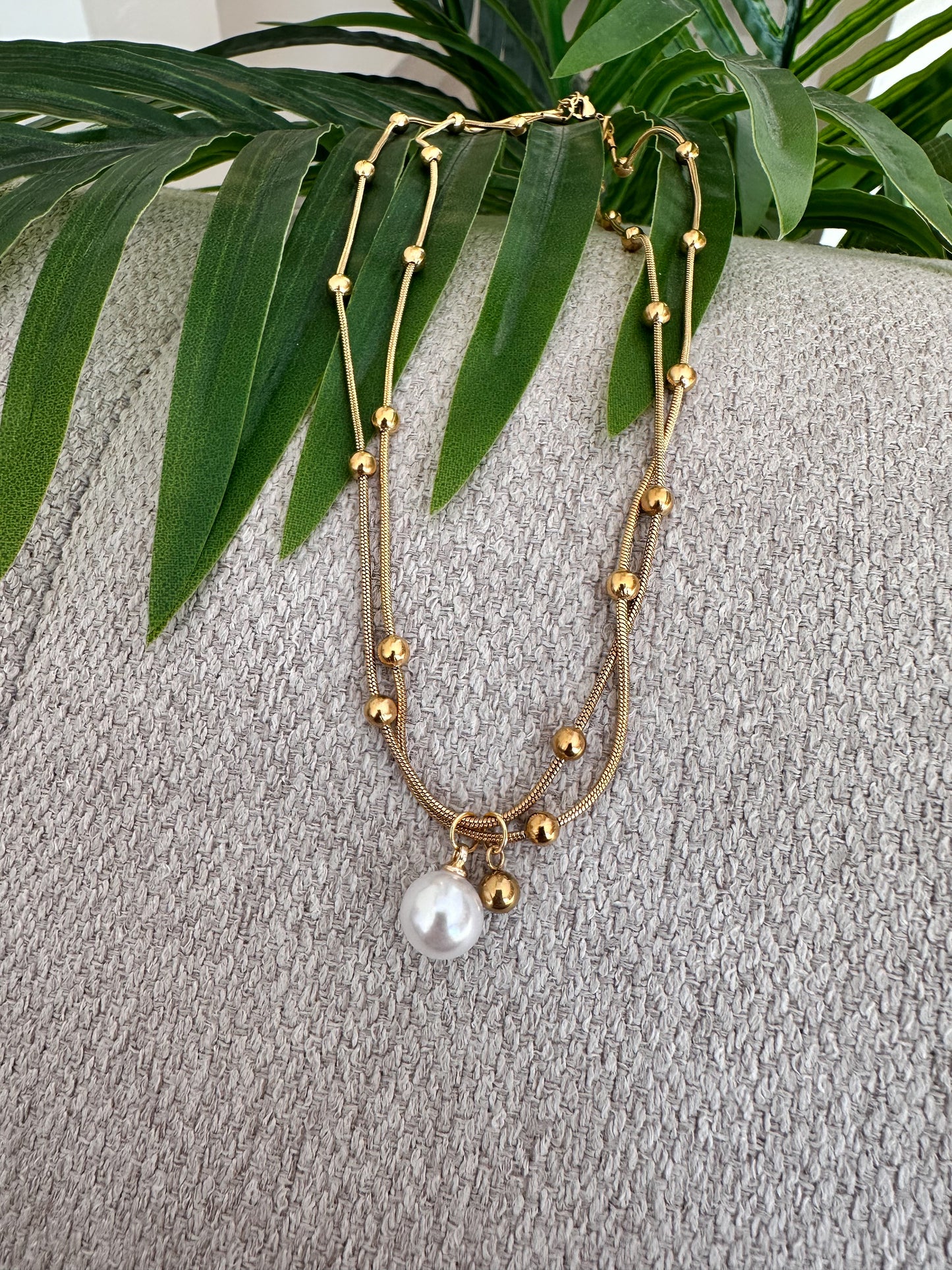 Cadenita doble balines perla