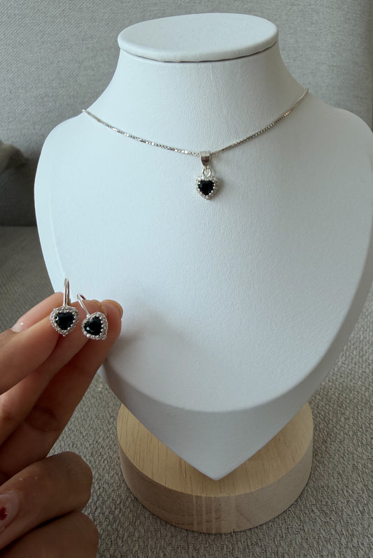 Set argollas corazón negrito