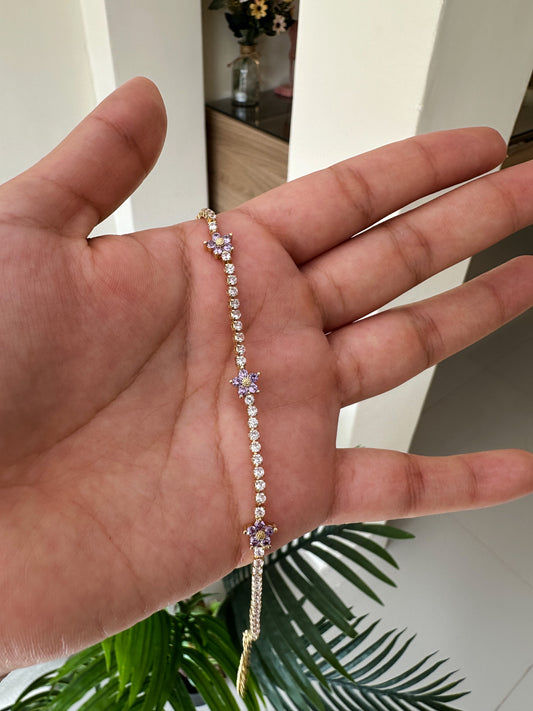 Pulsera cute brillante flor púrpura