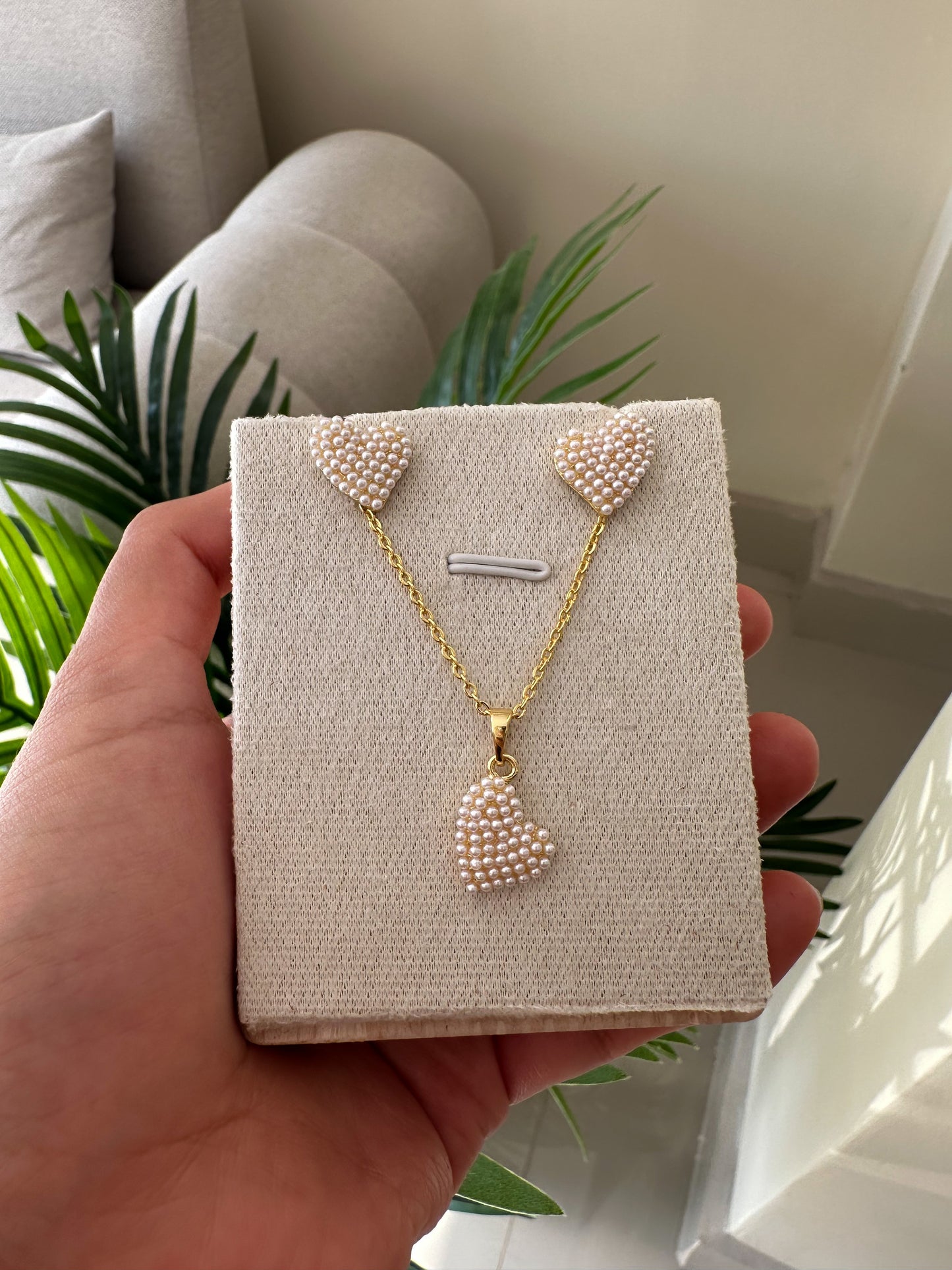 Set corazones perlas