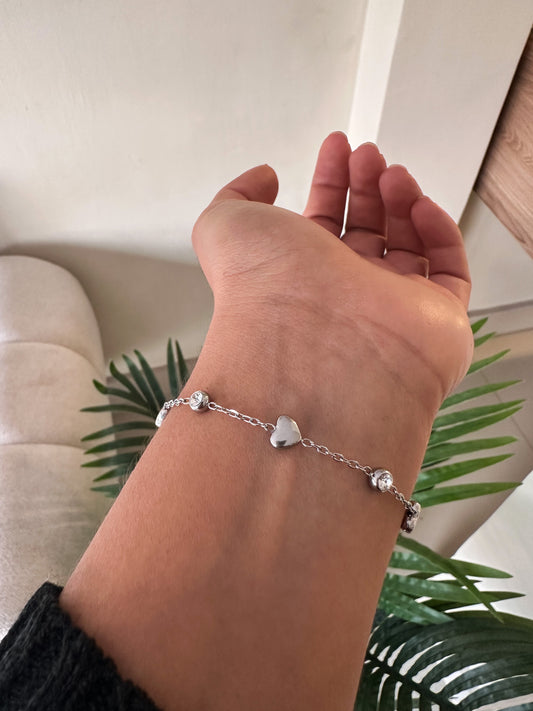 Pulsera corazones y cristales