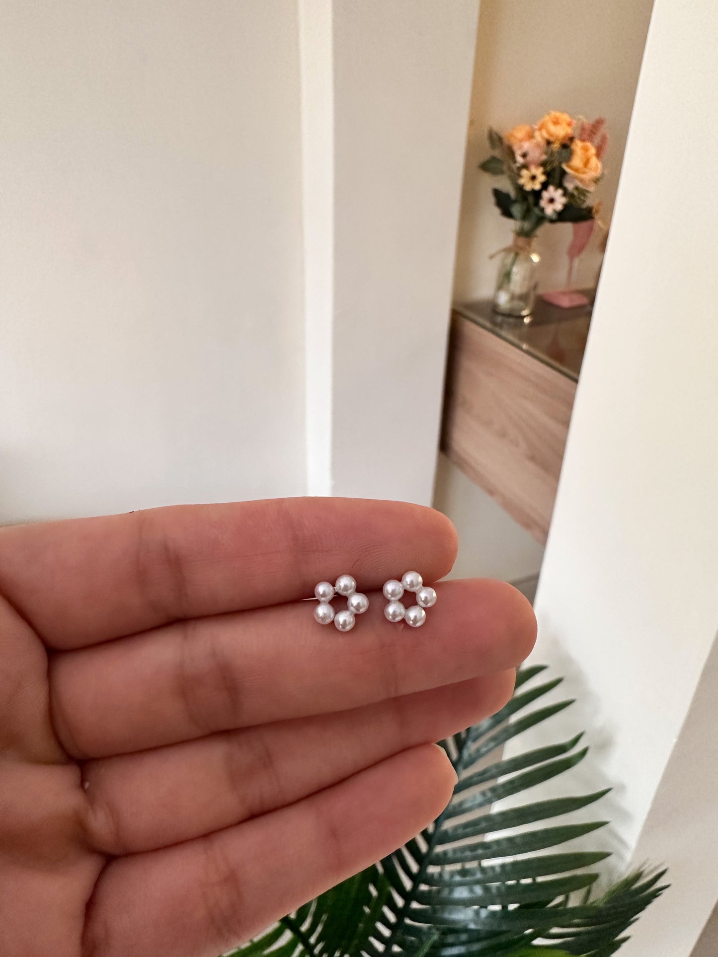 Aretes rosas perlas