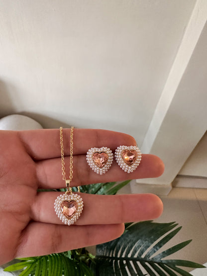 Set corazones rosas perlados