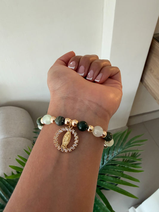 Pulsera piedras oliva virgencita