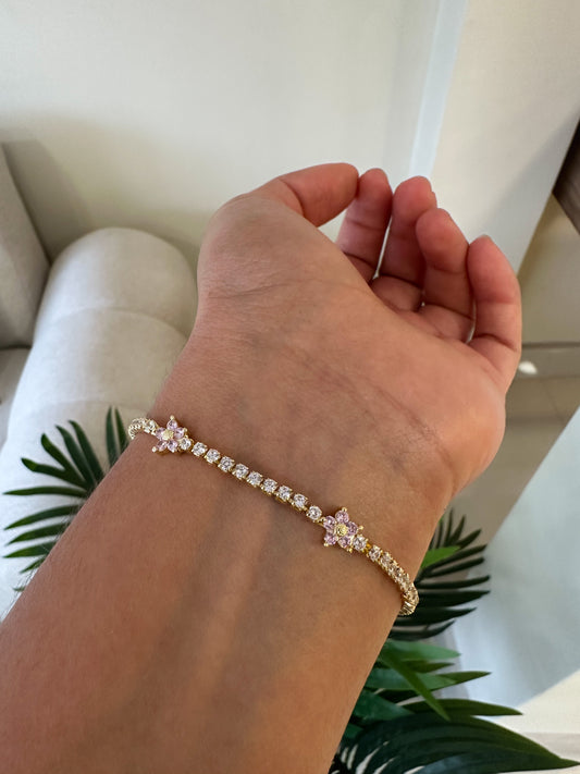 Pulsera cute brillante flor rosa