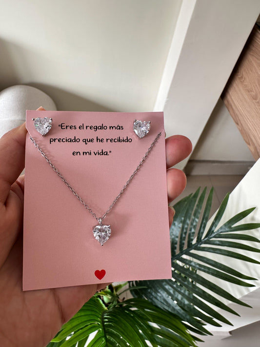 Set corazones de cristal plateado